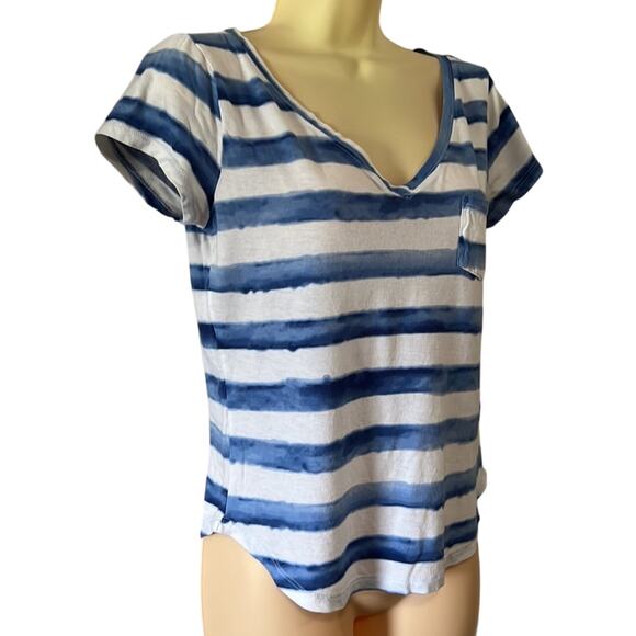 Abercrombie & Fitch Blue and White Striped V-neck Knit Top Size Large - Picture 2 of 8